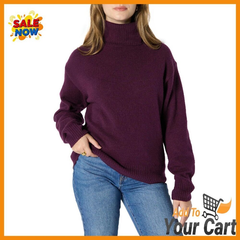 Relaxed Fit Cotton Blend Turtleneck Pullover Sweater Size Small